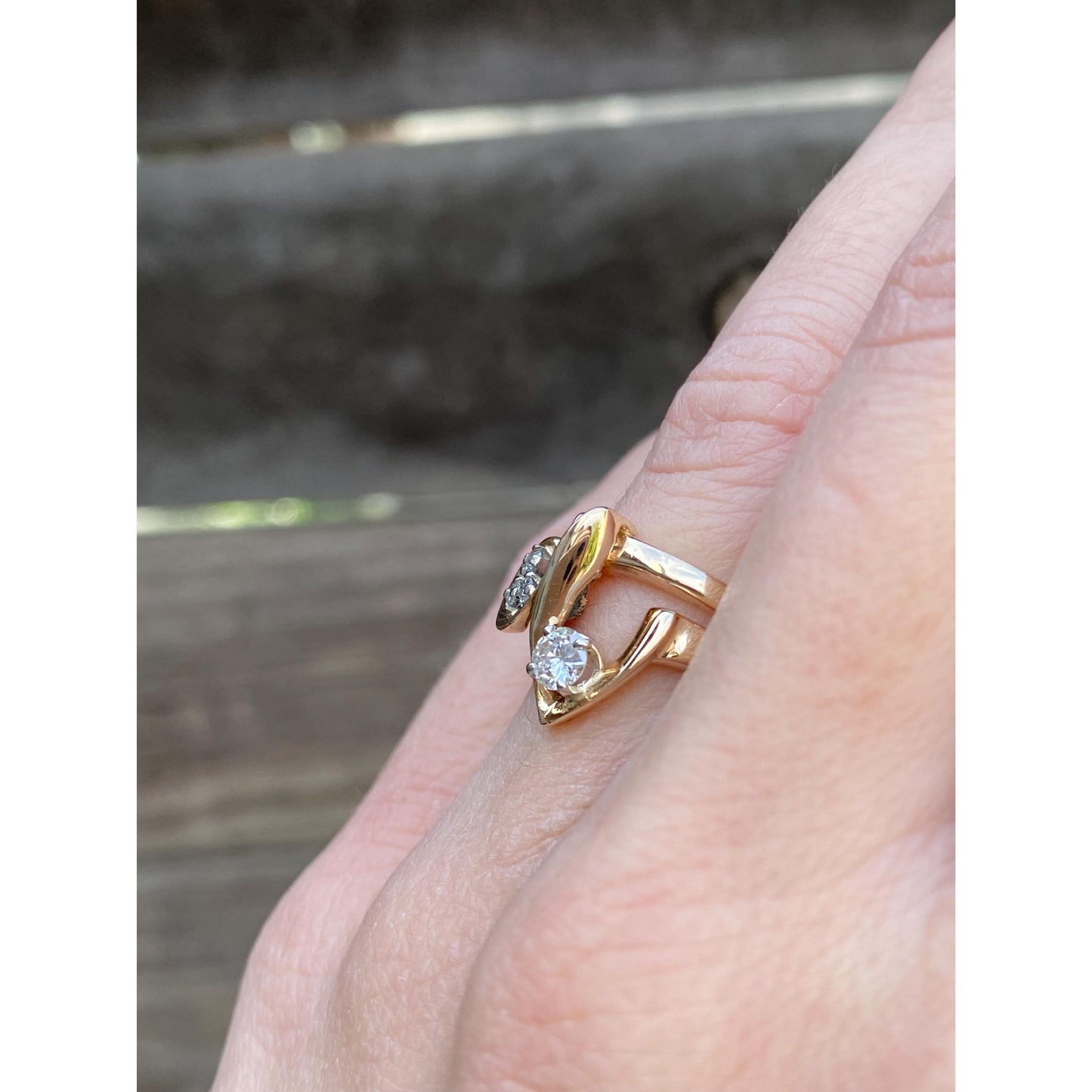 Solid 14k Yellow Gold Diamond Organic Shape Ring - Size 5