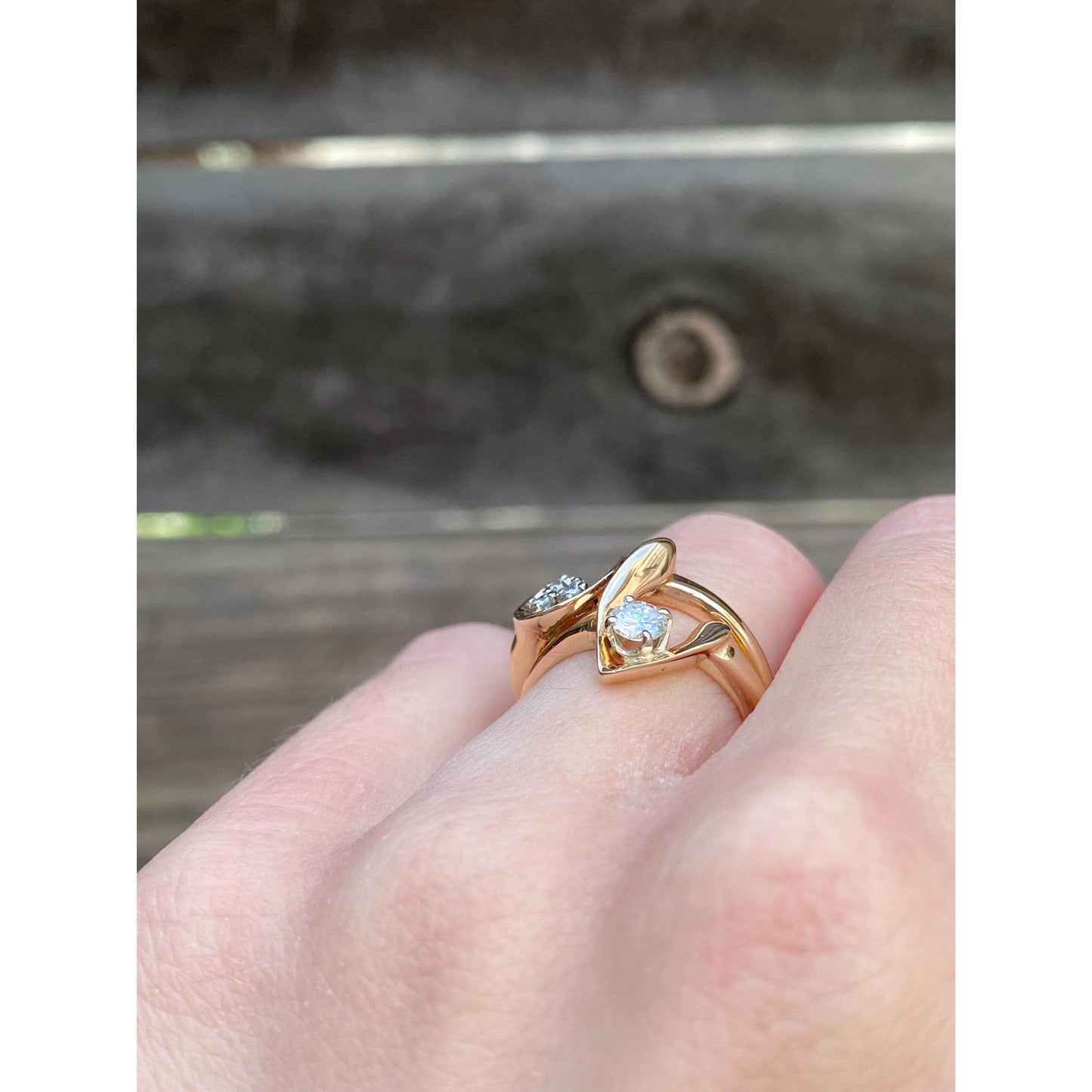 Solid 14k Yellow Gold Diamond Organic Shape Ring - Size 5