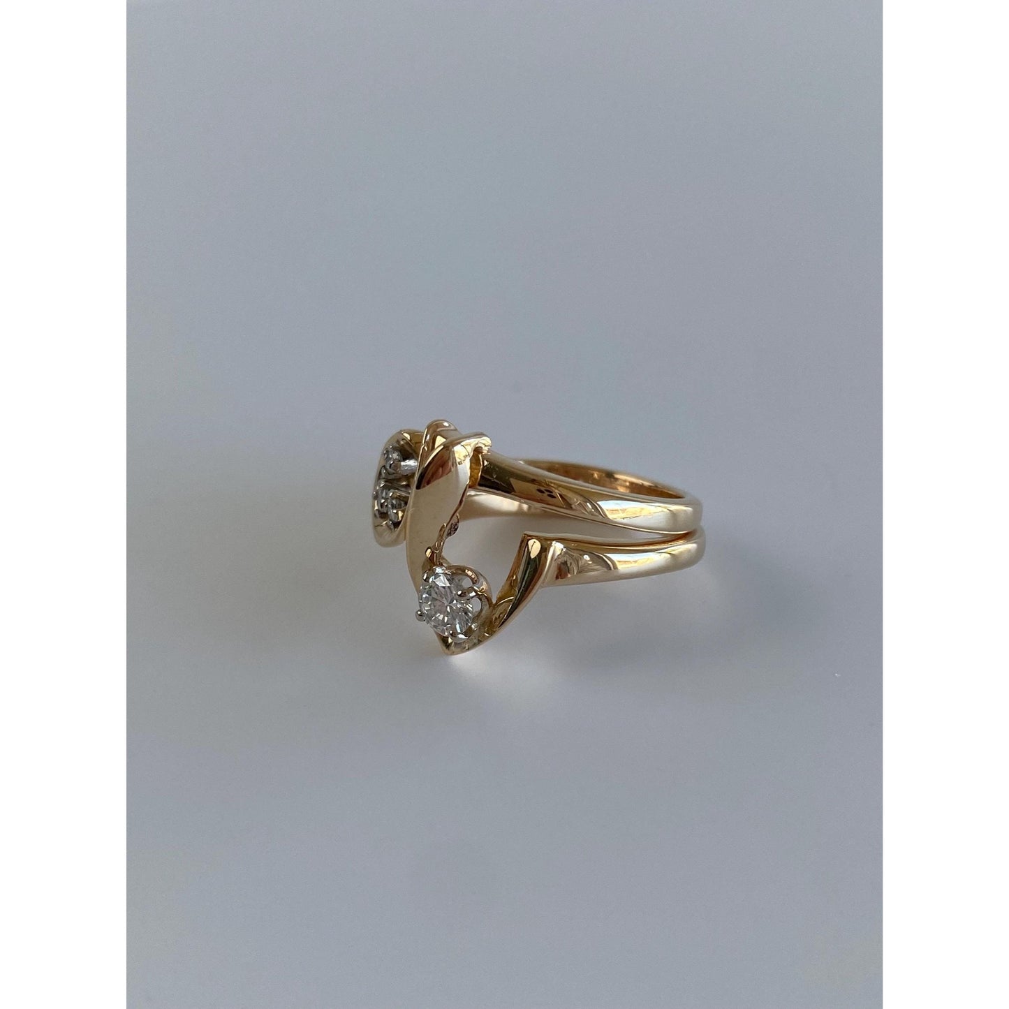 Solid 14k Yellow Gold Diamond Organic Shape Ring - Size 5