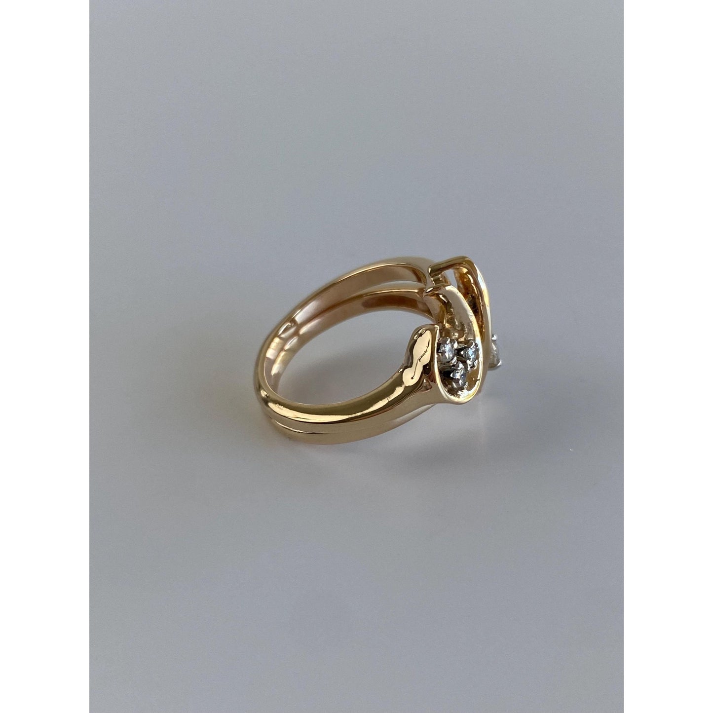 Solid 14k Yellow Gold Diamond Organic Shape Ring - Size 5