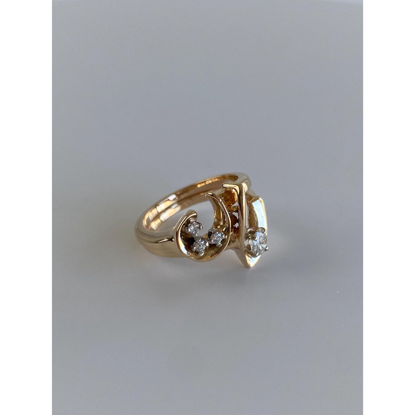 Solid 14k Yellow Gold Diamond Organic Shape Ring - Size 5