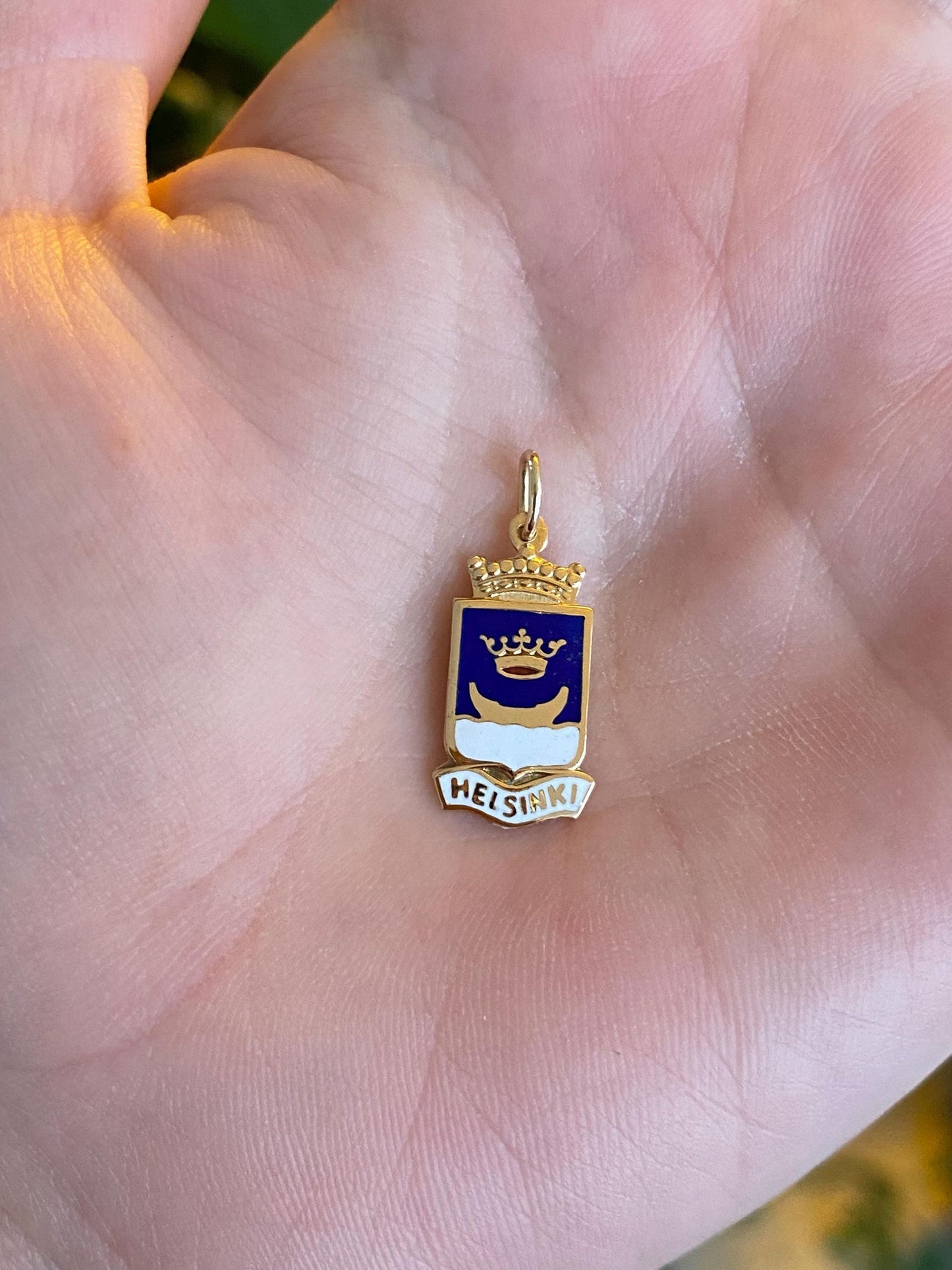 Vintage Solid 14k Yellow Gold Enamel Helsinki Finland Charm