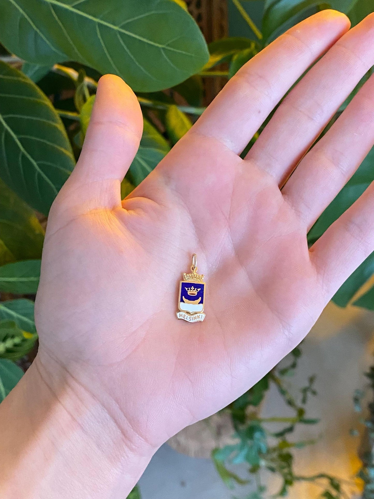 Vintage Solid 14k Yellow Gold Enamel Helsinki Finland Charm