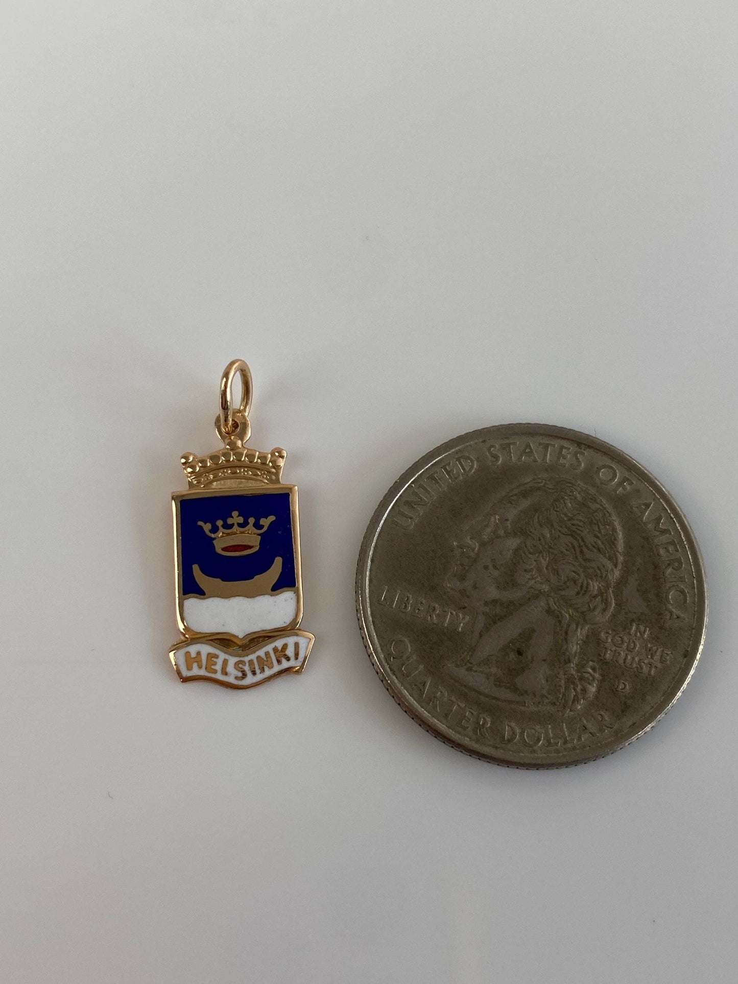 Vintage Solid 14k Yellow Gold Enamel Helsinki Finland Charm