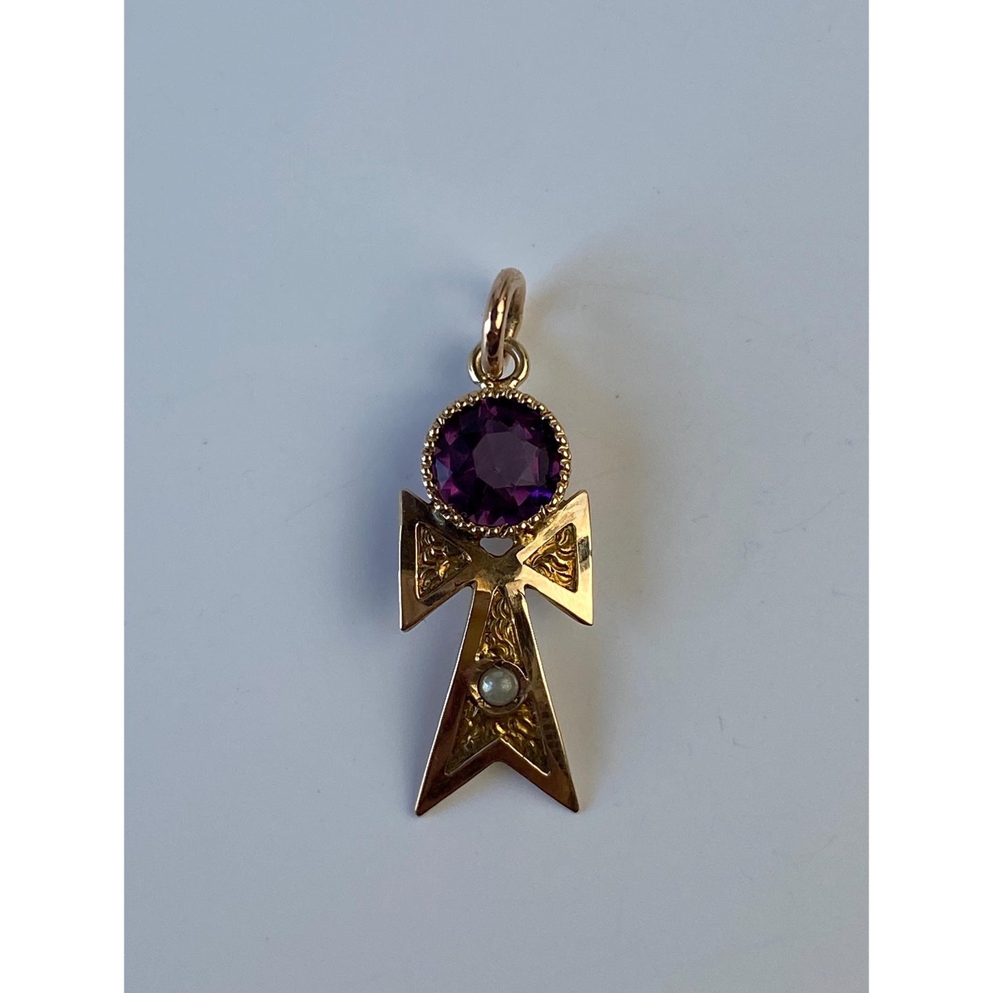 Vintage Solid 10k Yellow Gold Purple Cubic Zirconia Seed Pearl Charm