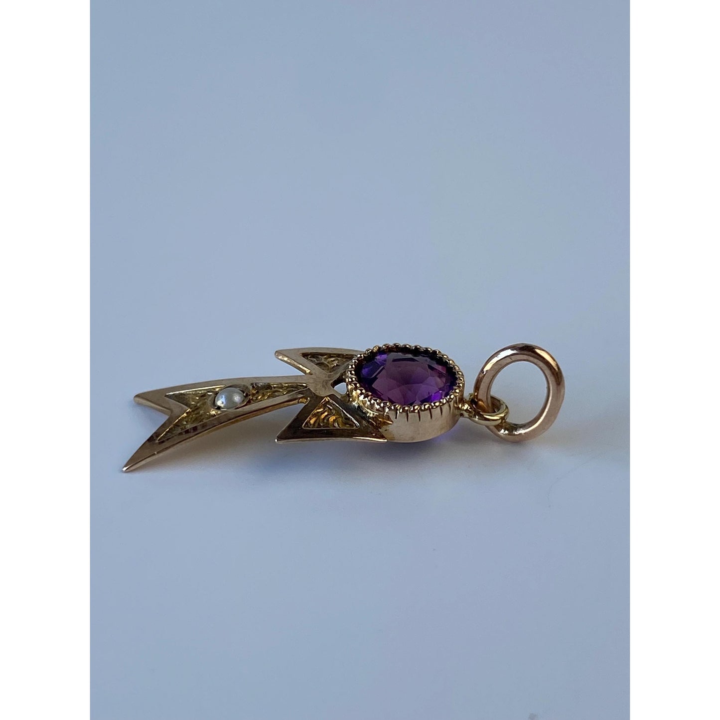 Vintage Solid 10k Yellow Gold Purple Cubic Zirconia Seed Pearl Charm