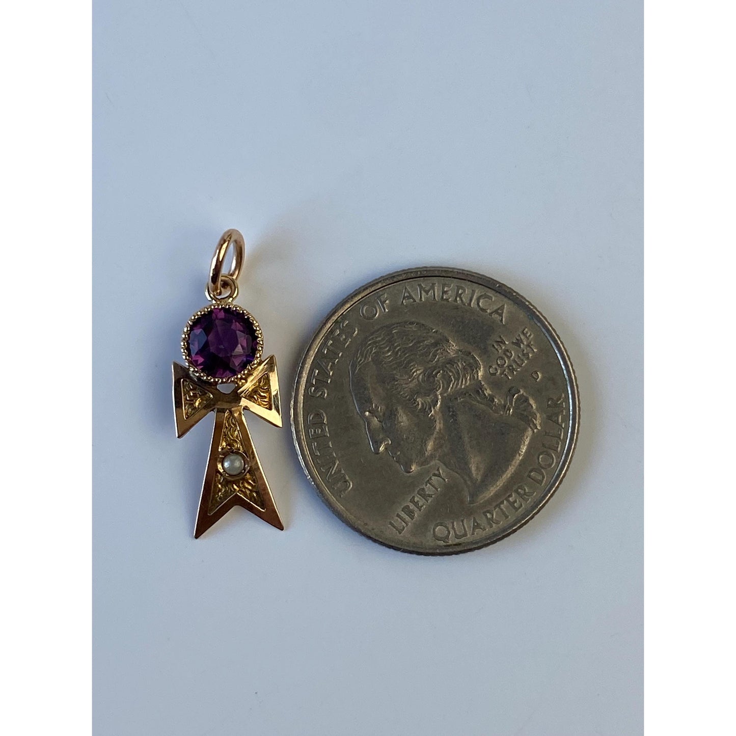Vintage Solid 10k Yellow Gold Purple Cubic Zirconia Seed Pearl Charm