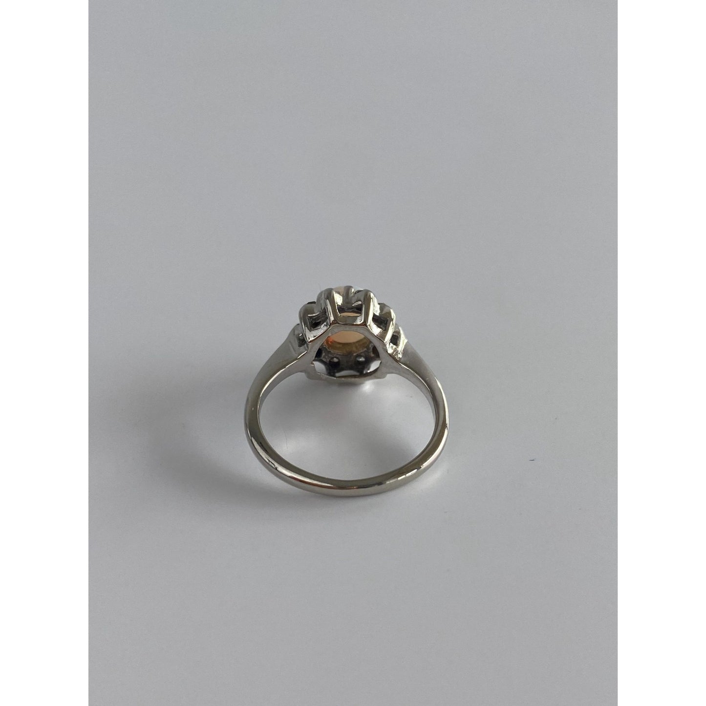 Vintage Solid 14k White Gold Diamond Halo Opal Ring - Size 4