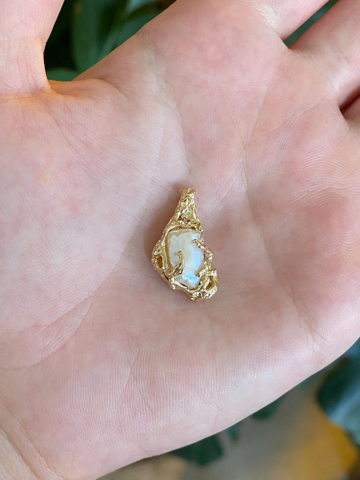 Vintage Solid 14k Yellow Gold Organic Freeform Pearl Charm