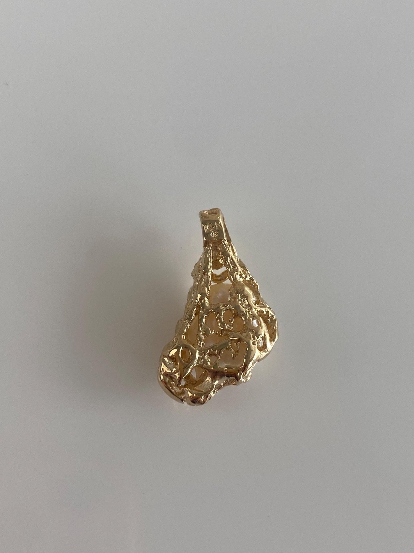 Vintage Solid 14k Yellow Gold Organic Freeform Pearl Charm
