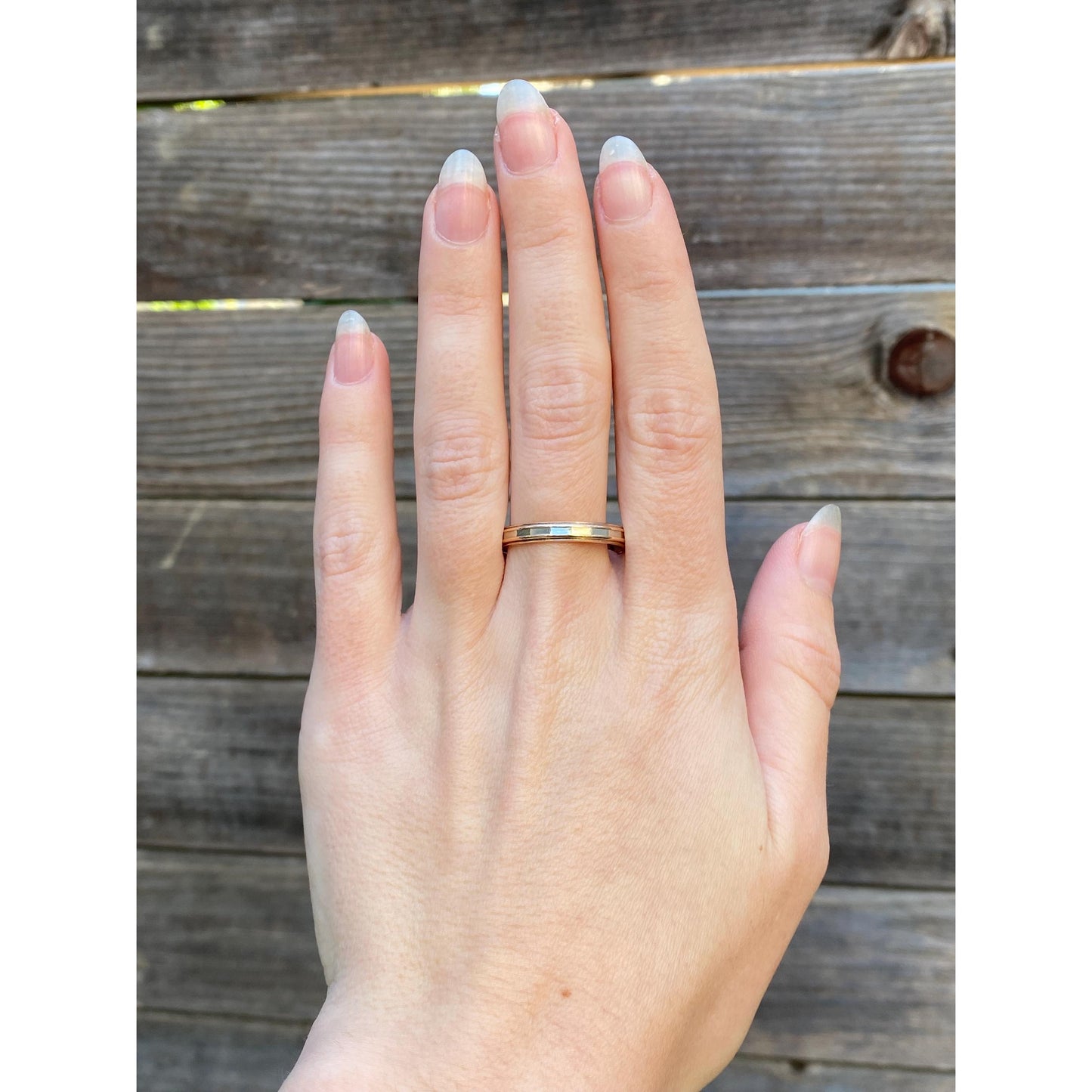 Vintage Solid 14k White & Yellow Gold Faceted Milgrain Ring Band - Size 10.5