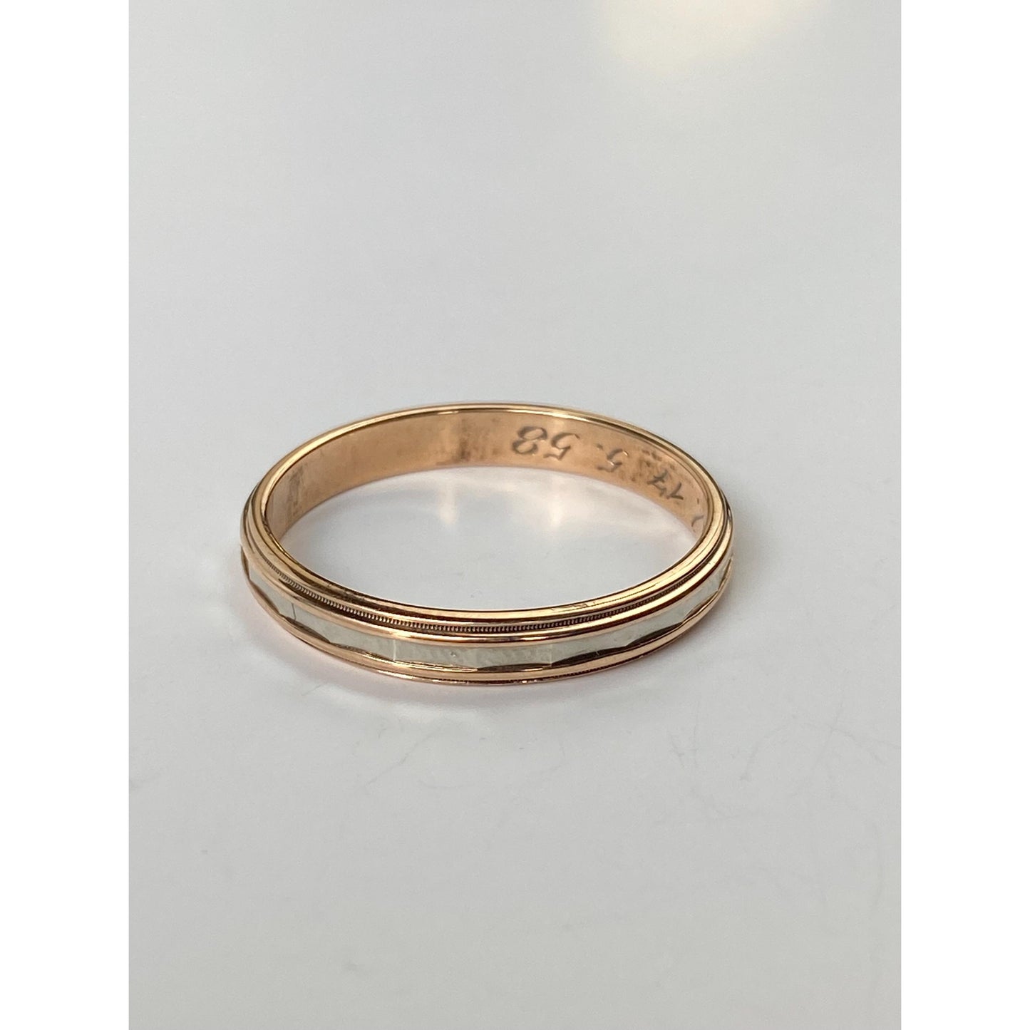 Vintage Solid 14k White & Yellow Gold Faceted Milgrain Ring Band - Size 10.5