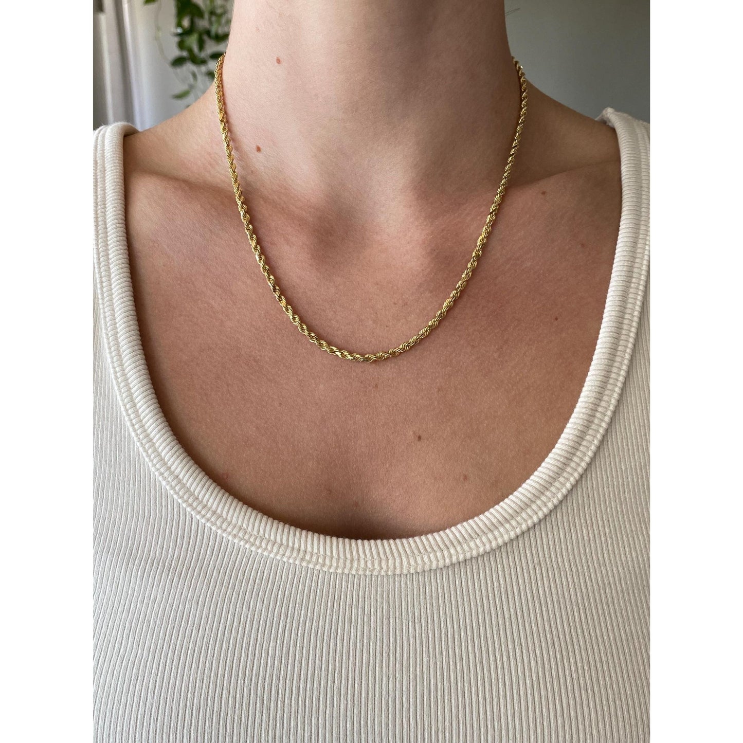 Vintage Solid 14k Yellow Gold Rope Chain Necklace - 18 inches