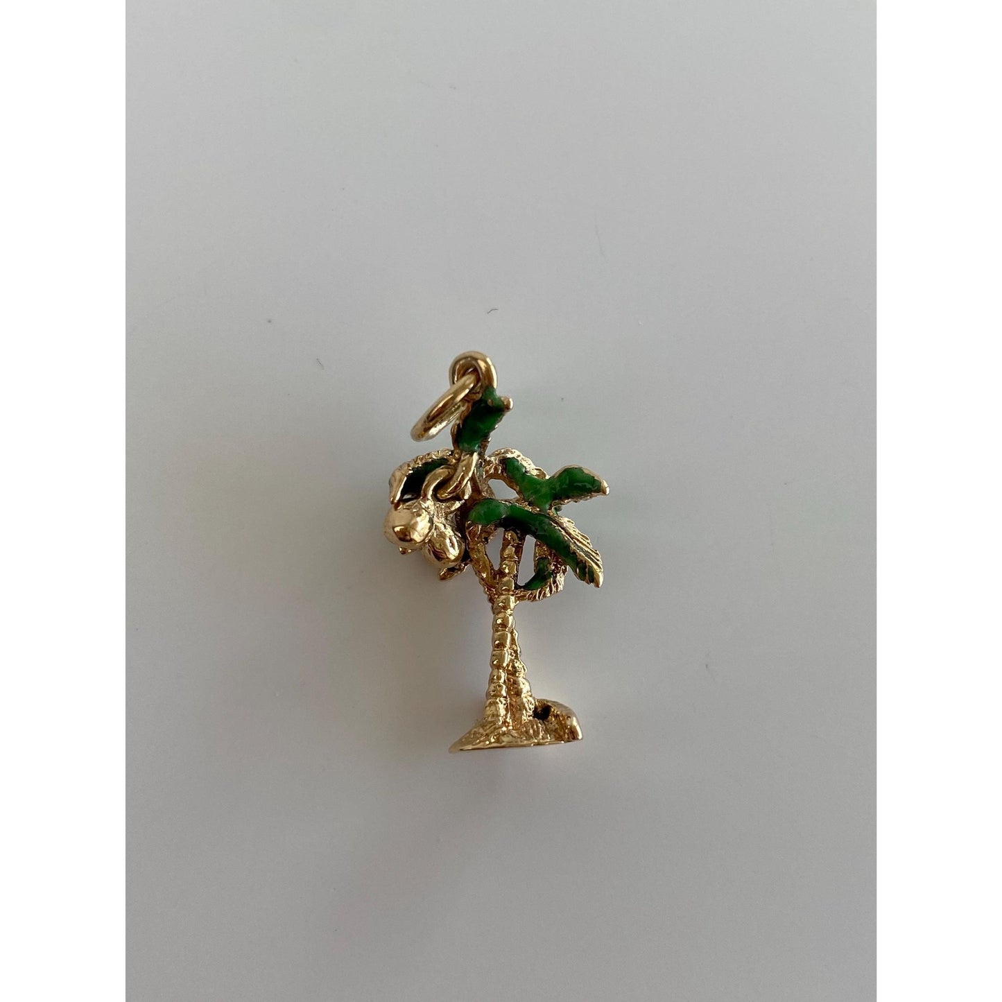 Vintage Solid 14k Yellow Gold Green Enamel Palm Tree Charm
