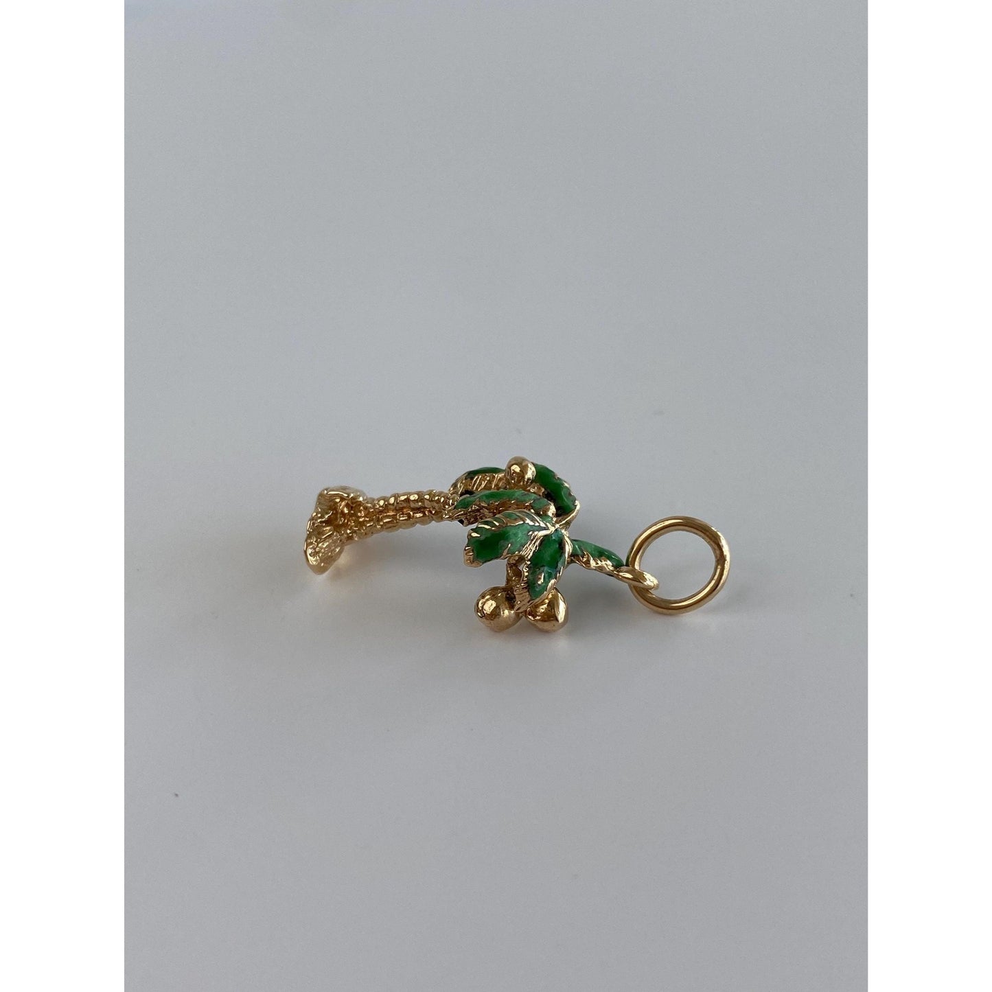 Vintage Solid 14k Yellow Gold Green Enamel Palm Tree Charm