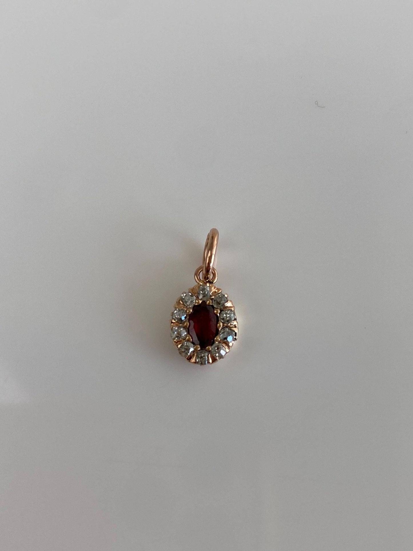Vintage Solid 14k Yellow Gold Garnet Diamond Halo Charm