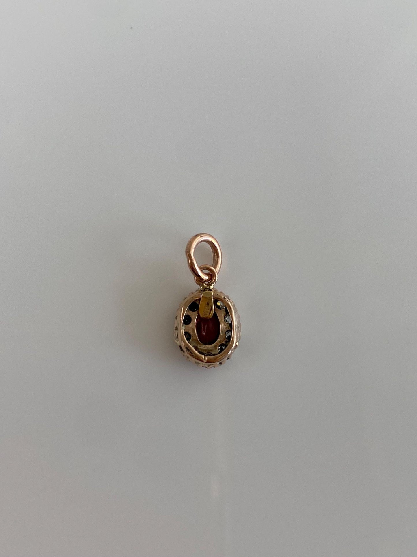 Vintage Solid 14k Yellow Gold Garnet Diamond Halo Charm
