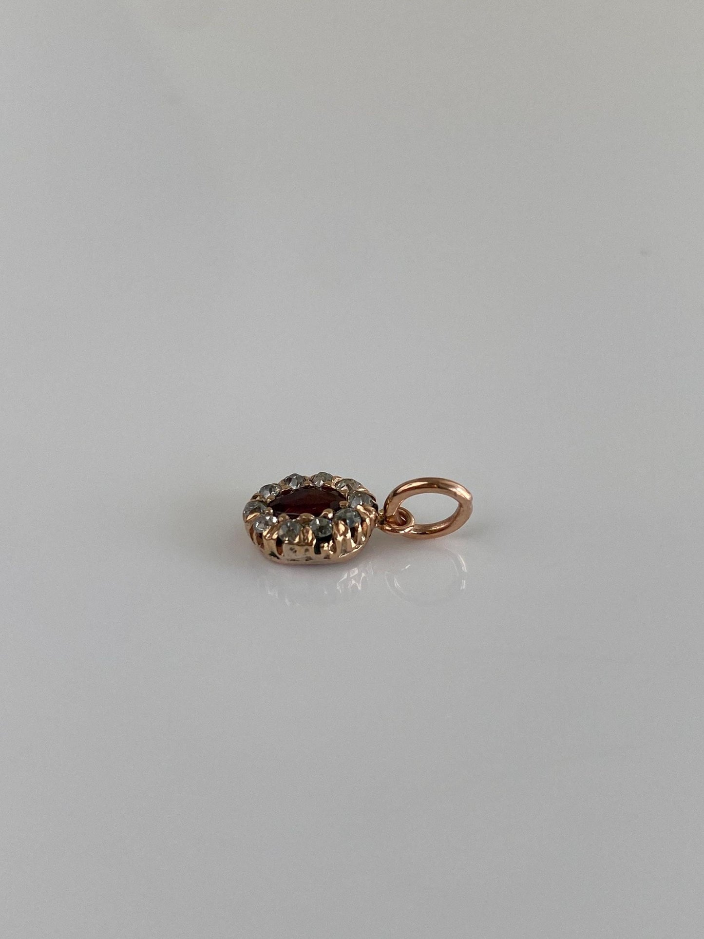 Vintage Solid 14k Yellow Gold Garnet Diamond Halo Charm