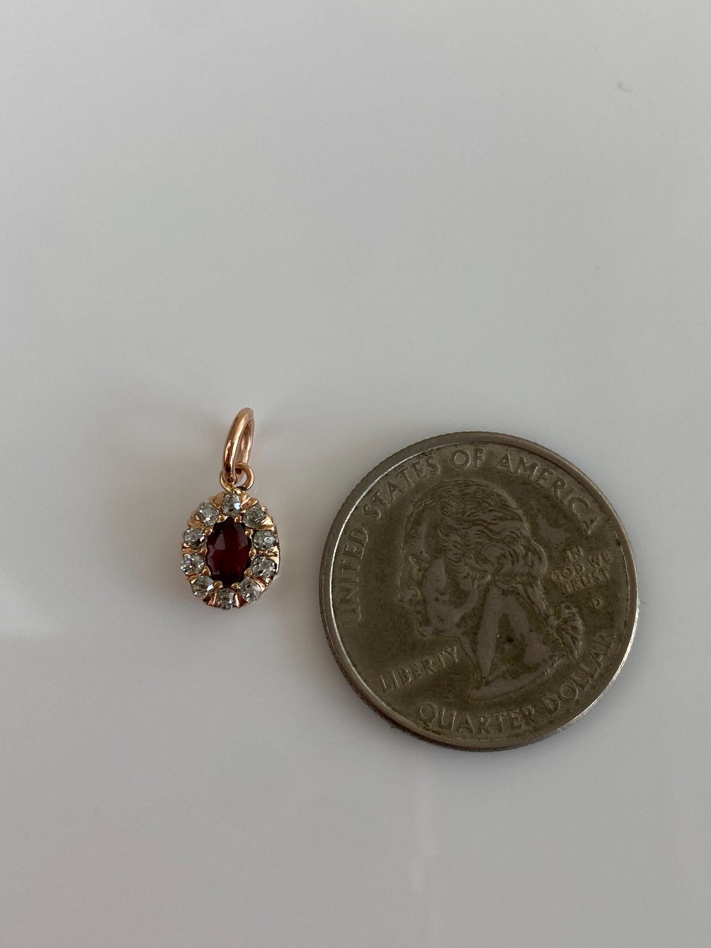 Vintage Solid 14k Yellow Gold Garnet Diamond Halo Charm