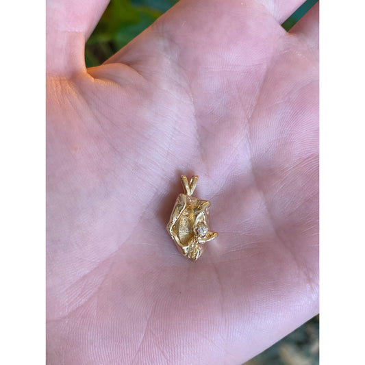 Vintage Solid 14k Yellow Gold Diamond Organic Charm