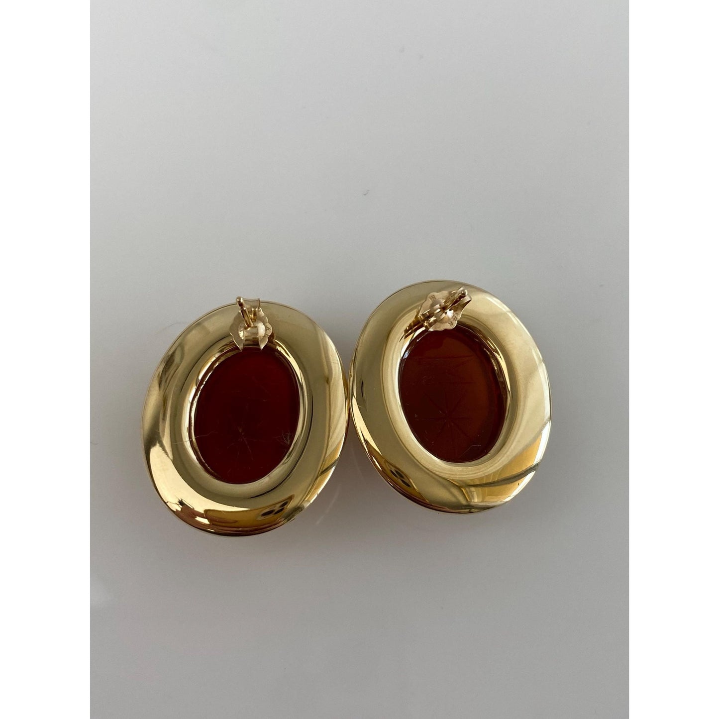 Vintage 14k Yellow Gold Carved Carnelian Scarab Stud Earrings