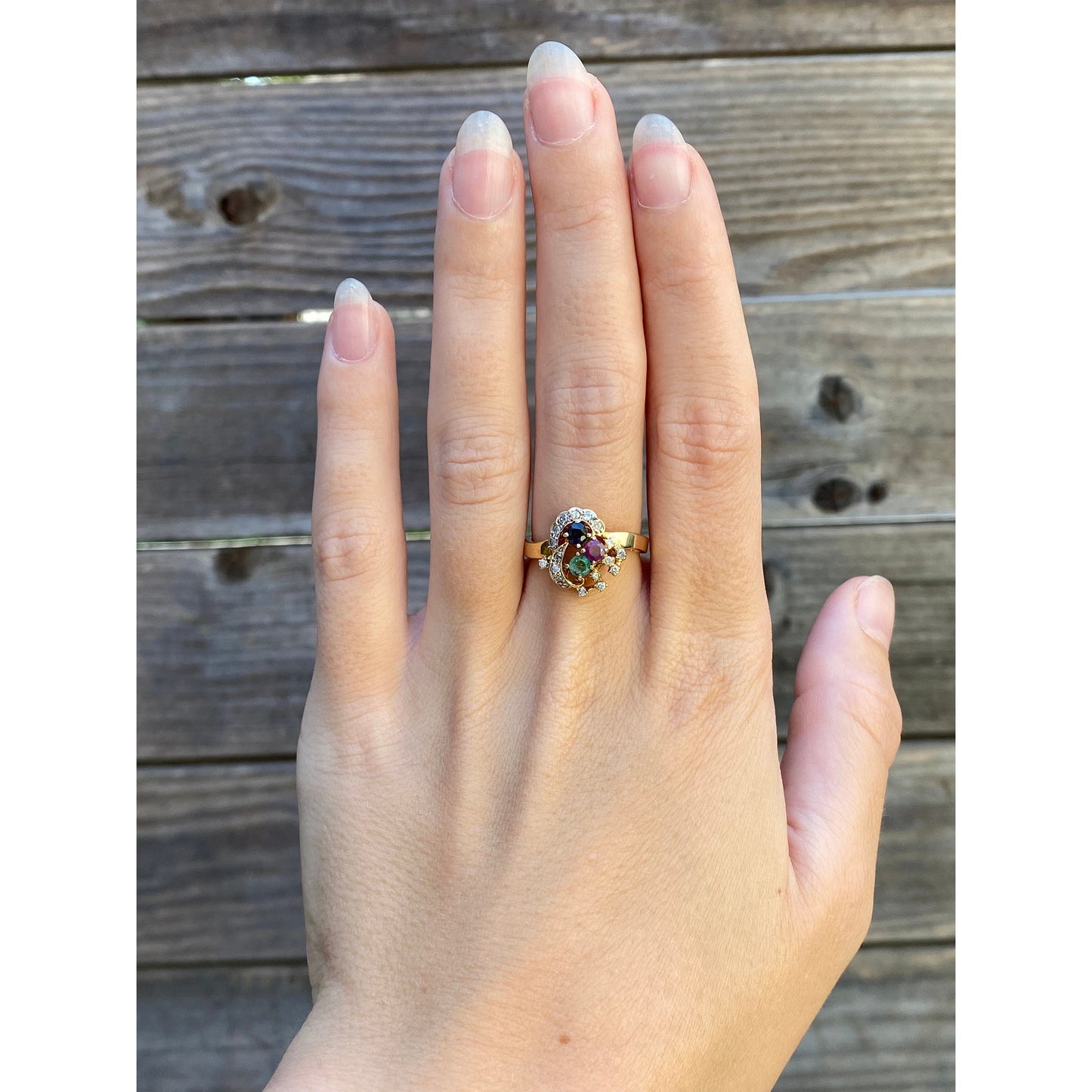 Solid 14k Yellow Gold Spinel Diamond Emerald Ring - Size 6.5