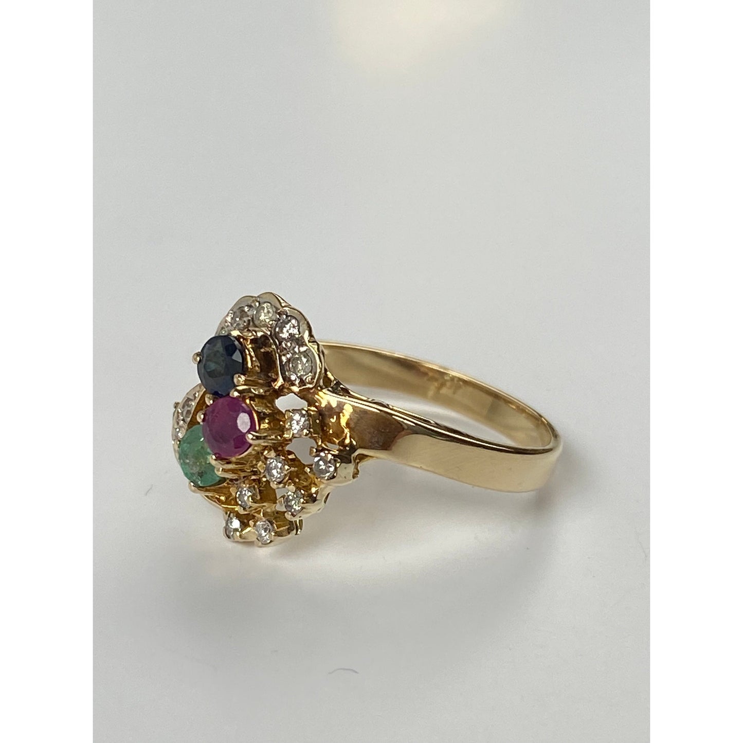 Solid 14k Yellow Gold Spinel Diamond Emerald Ring - Size 6.5