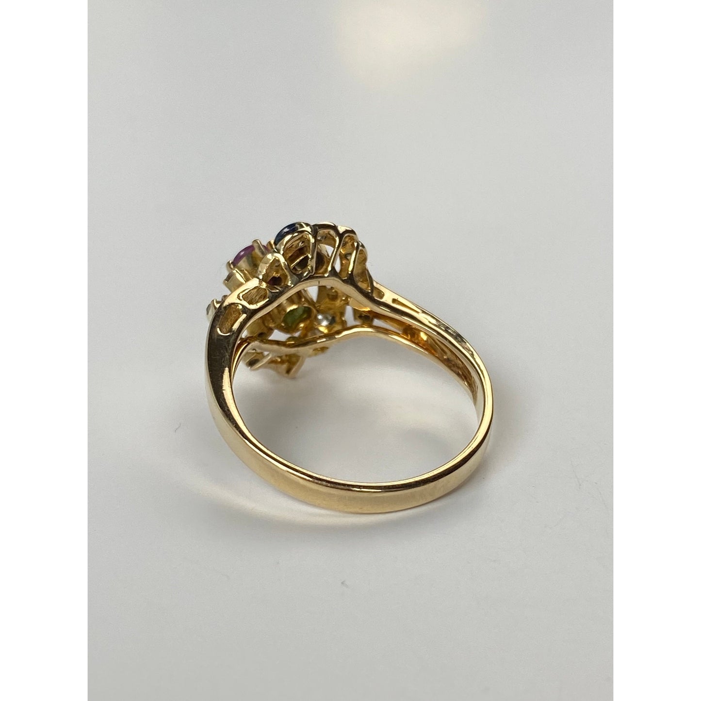 Solid 14k Yellow Gold Spinel Diamond Emerald Ring - Size 6.5