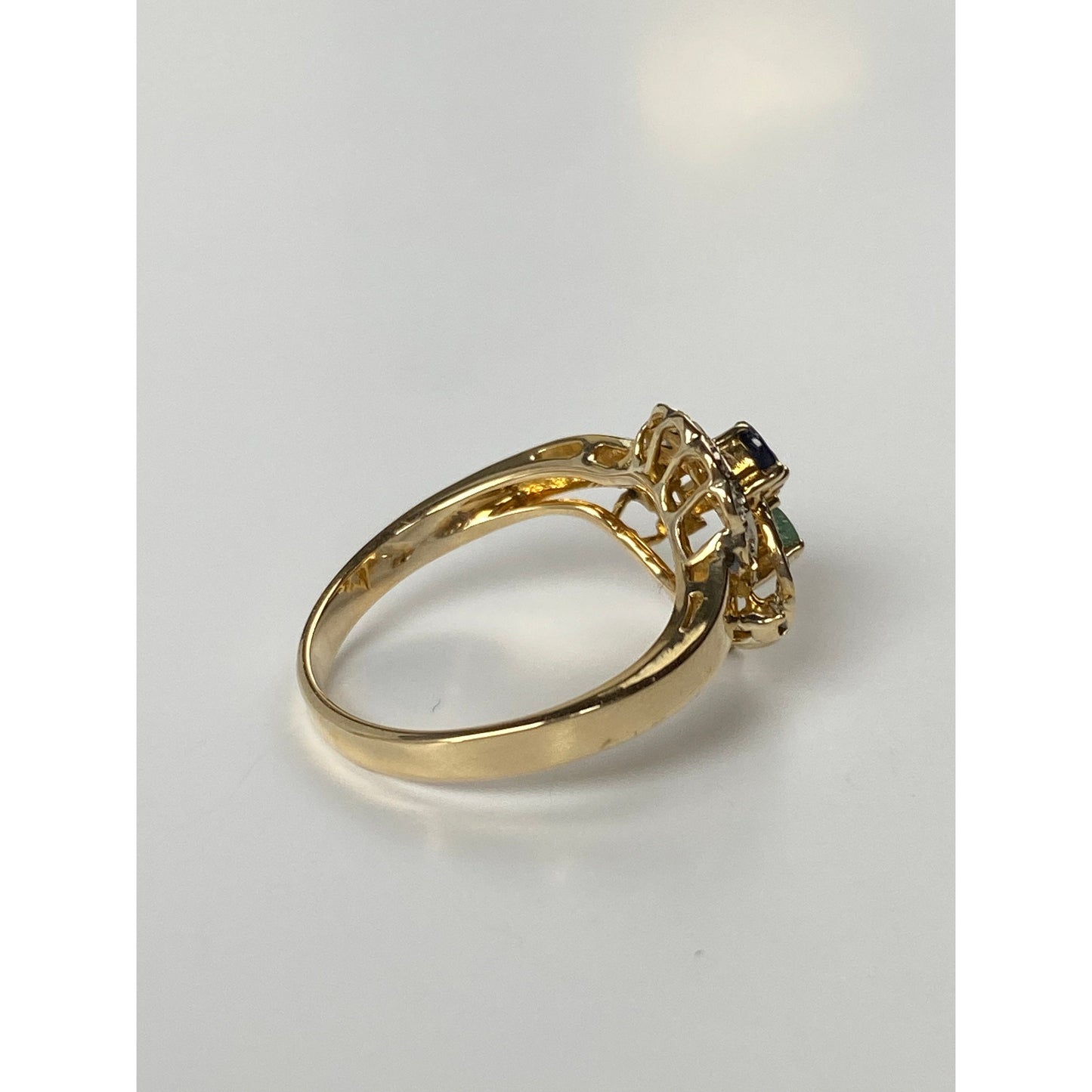 Solid 14k Yellow Gold Spinel Diamond Emerald Ring - Size 6.5