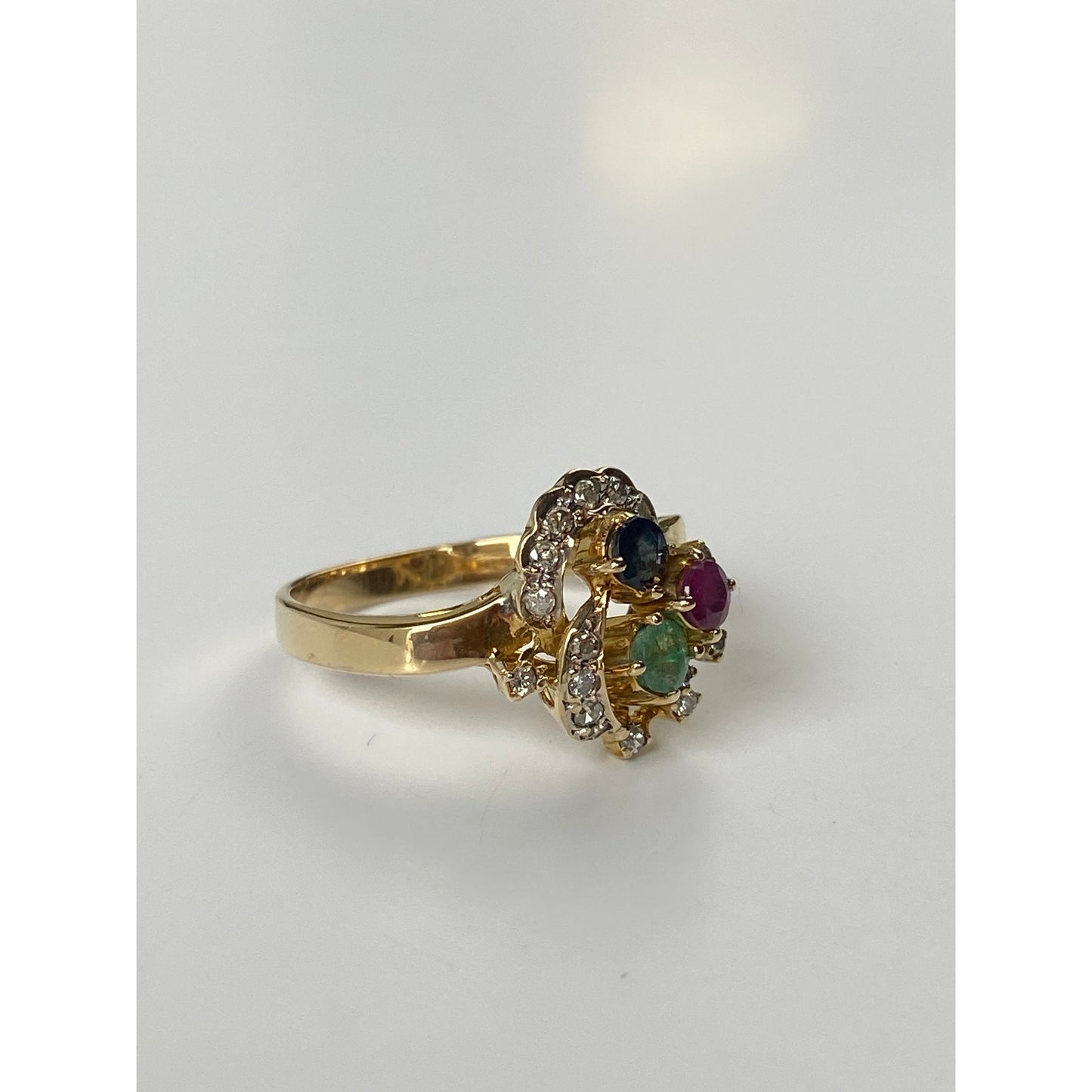 Solid 14k Yellow Gold Spinel Diamond Emerald Ring - Size 6.5