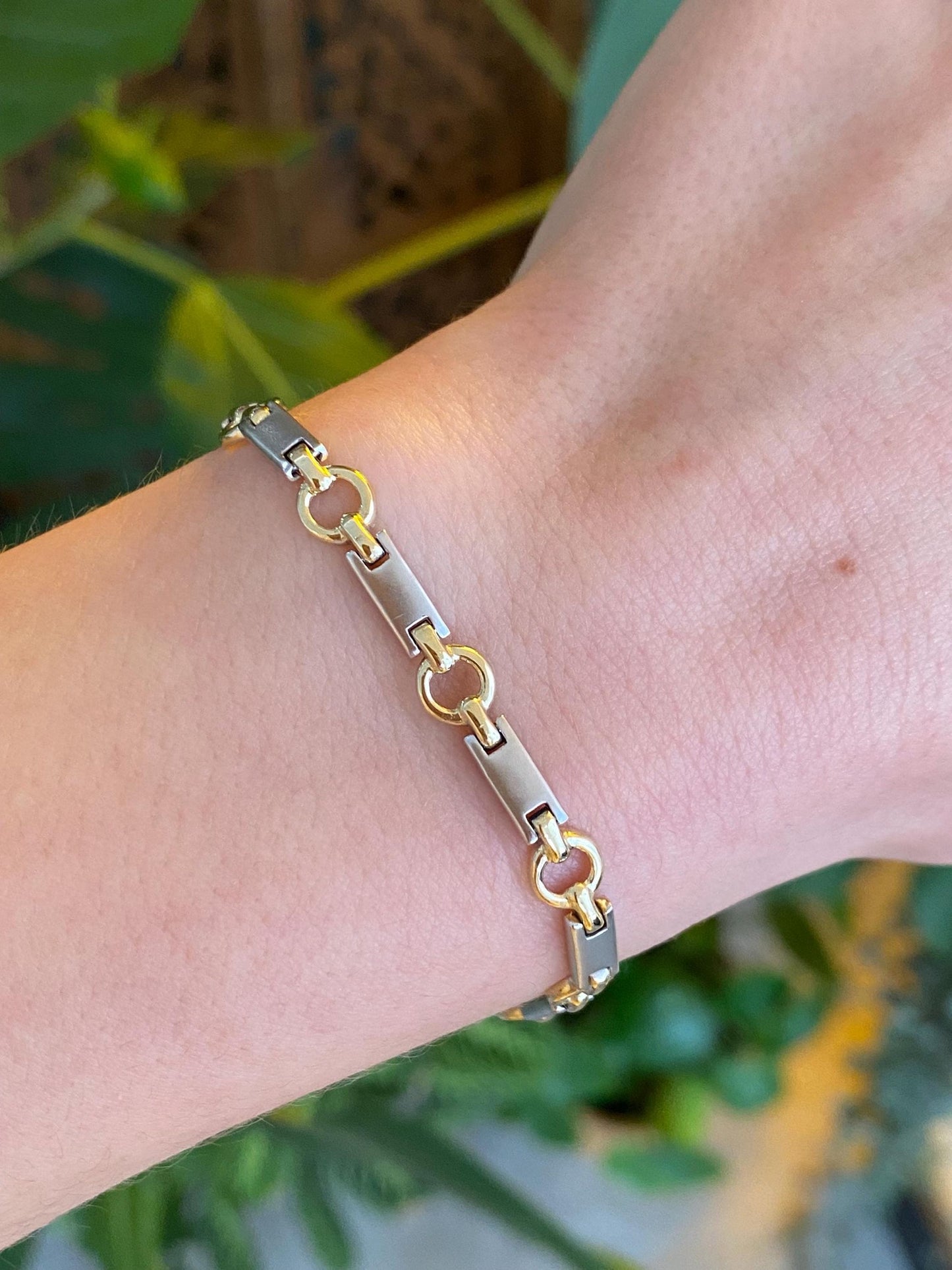 Vintage Solid 14k White & Yellow Gold Link Bracelet - 7 inches