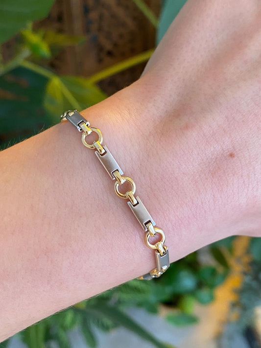 Vintage Solid 14k White & Yellow Gold Link Bracelet - 7 inches