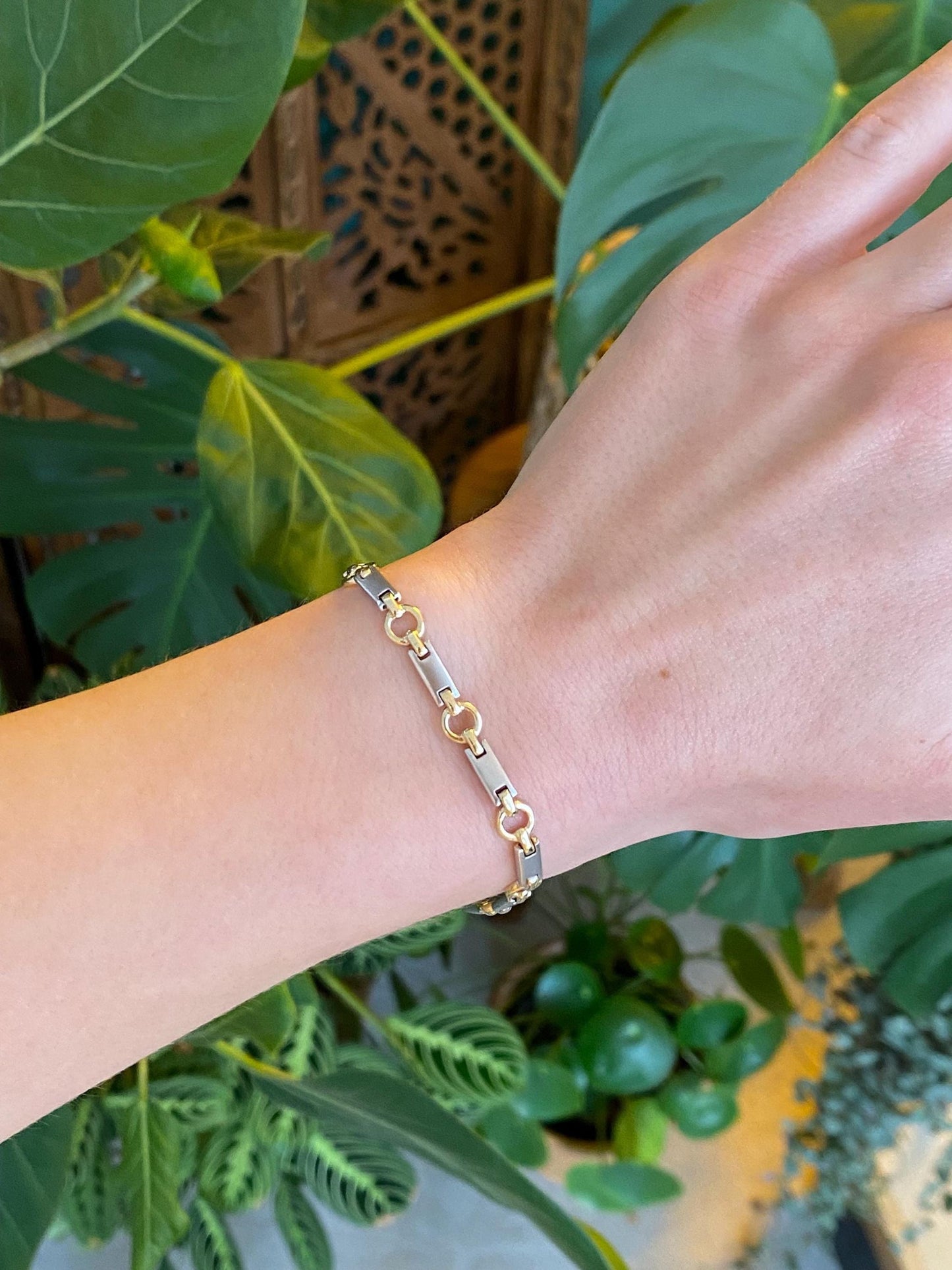 Vintage Solid 14k White & Yellow Gold Link Bracelet - 7 inches