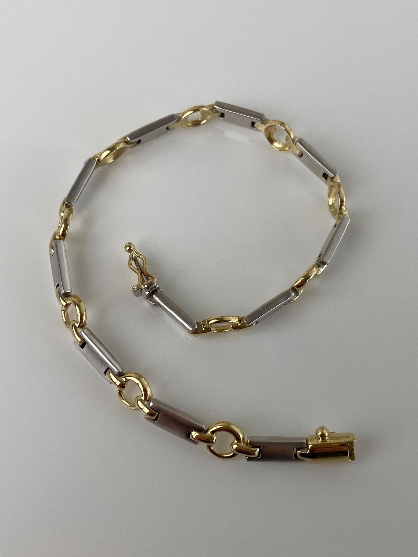 Vintage Solid 14k White & Yellow Gold Link Bracelet - 7 inches