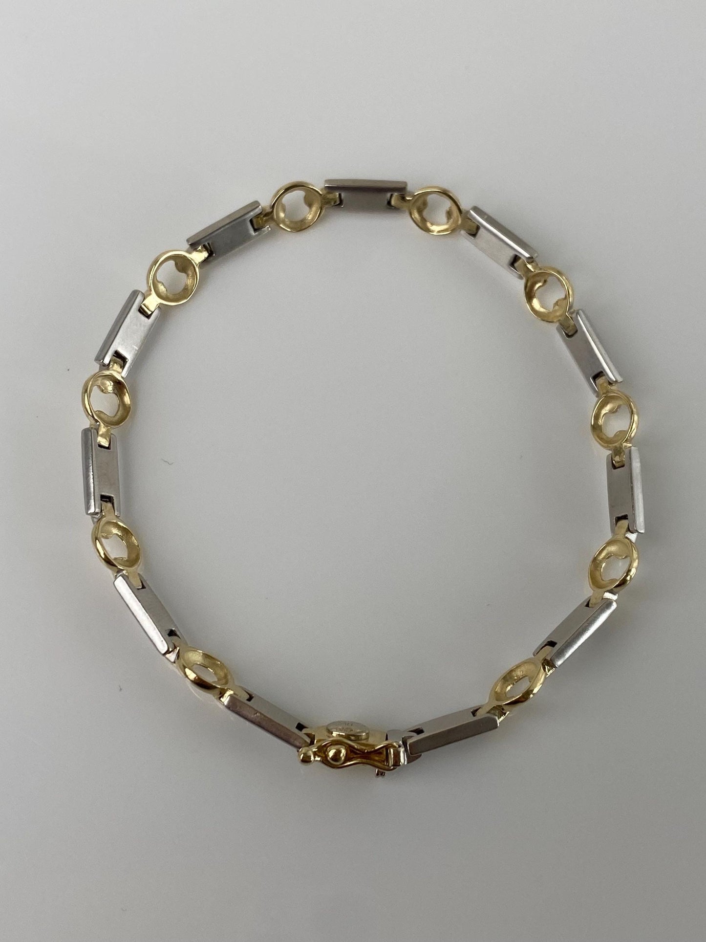 Vintage Solid 14k White & Yellow Gold Link Bracelet - 7 inches