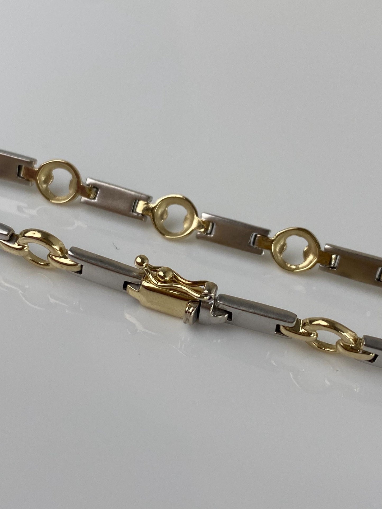 Vintage Solid 14k White & Yellow Gold Link Bracelet - 7 inches