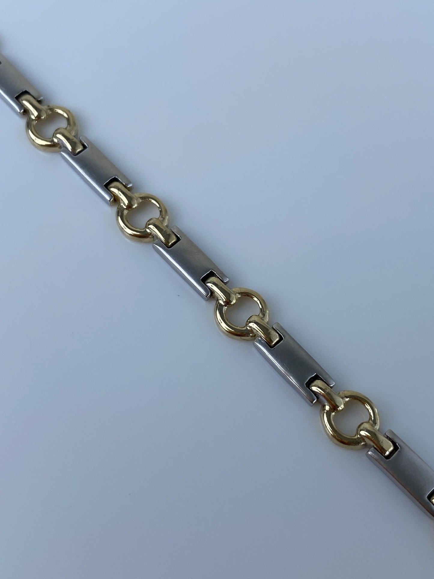 Vintage Solid 14k White & Yellow Gold Link Bracelet - 7 inches