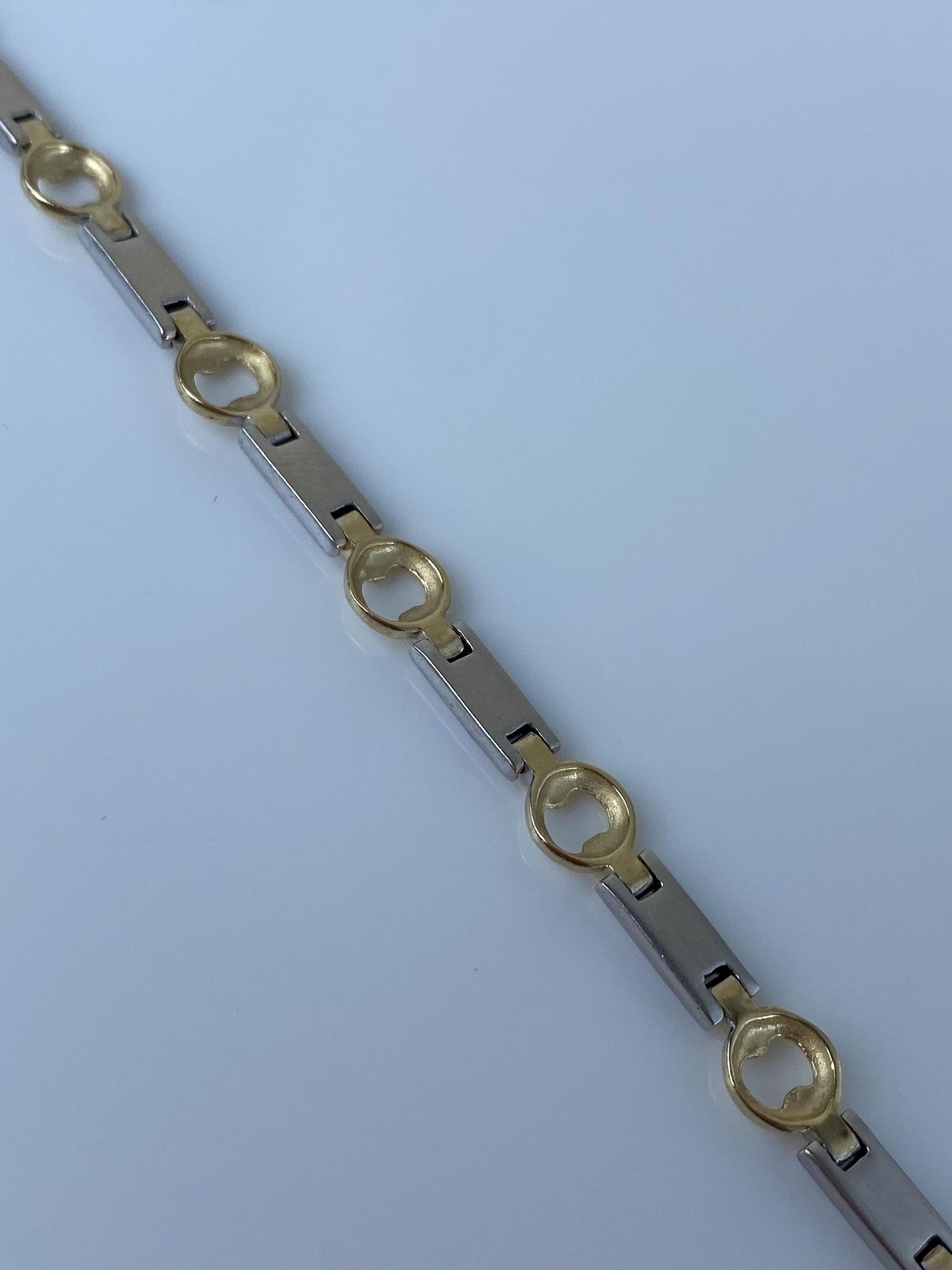Vintage Solid 14k White & Yellow Gold Link Bracelet - 7 inches