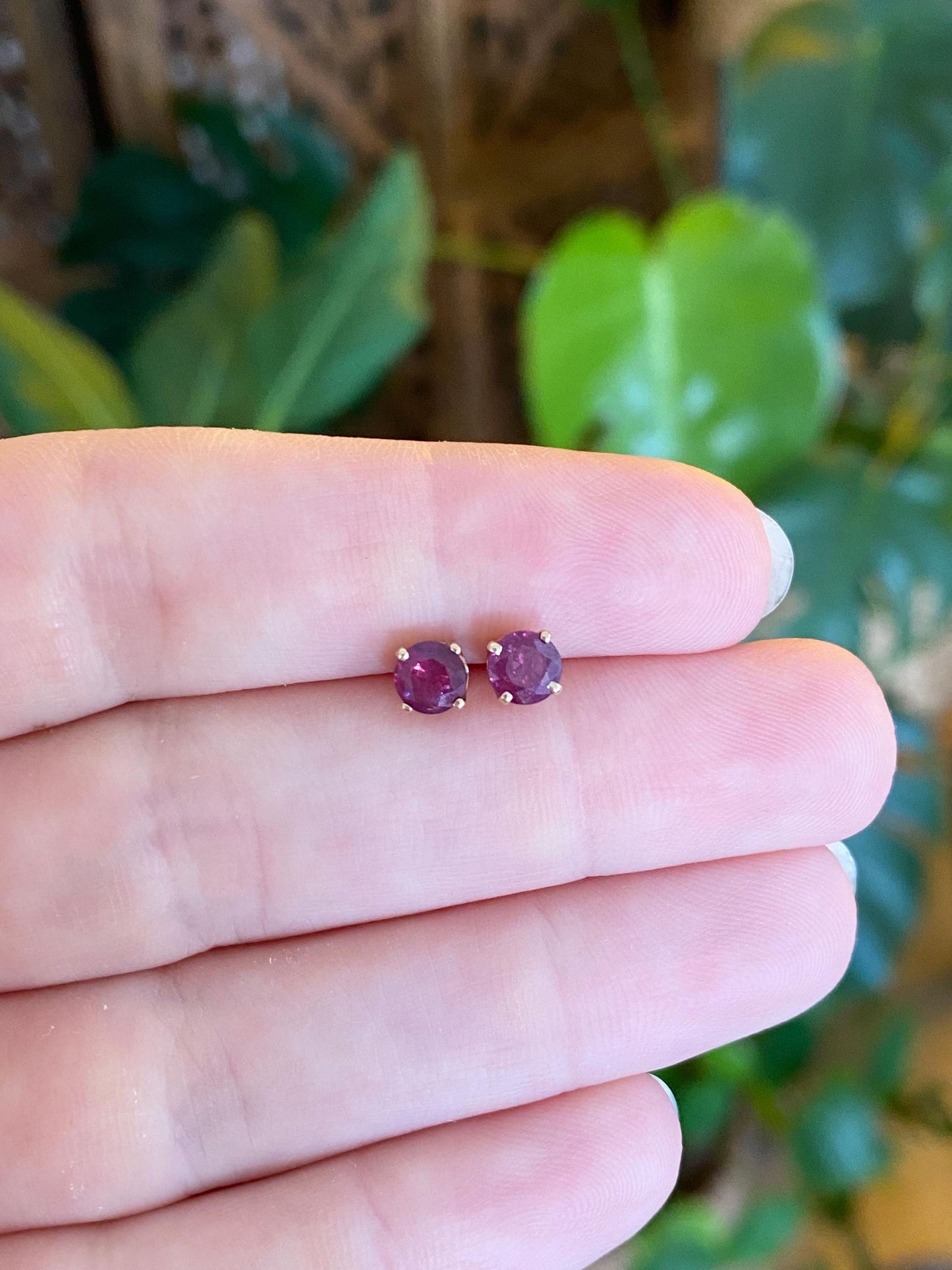 Vintage Solid 14k Yellow Gold Ruby Stud Earrings