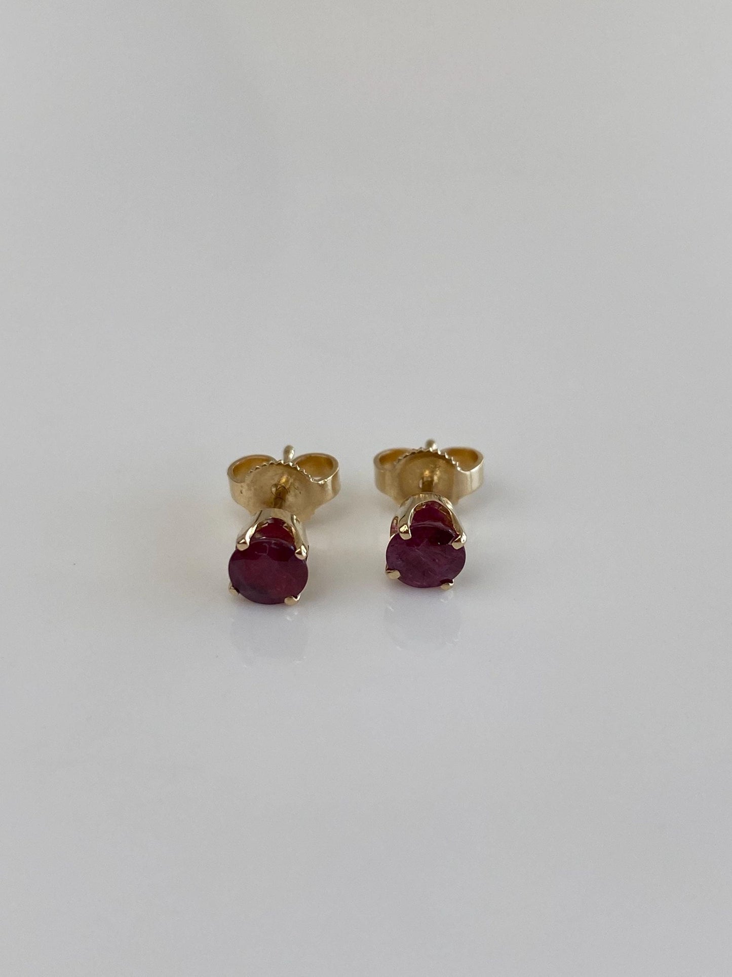 Vintage Solid 14k Yellow Gold Ruby Stud Earrings