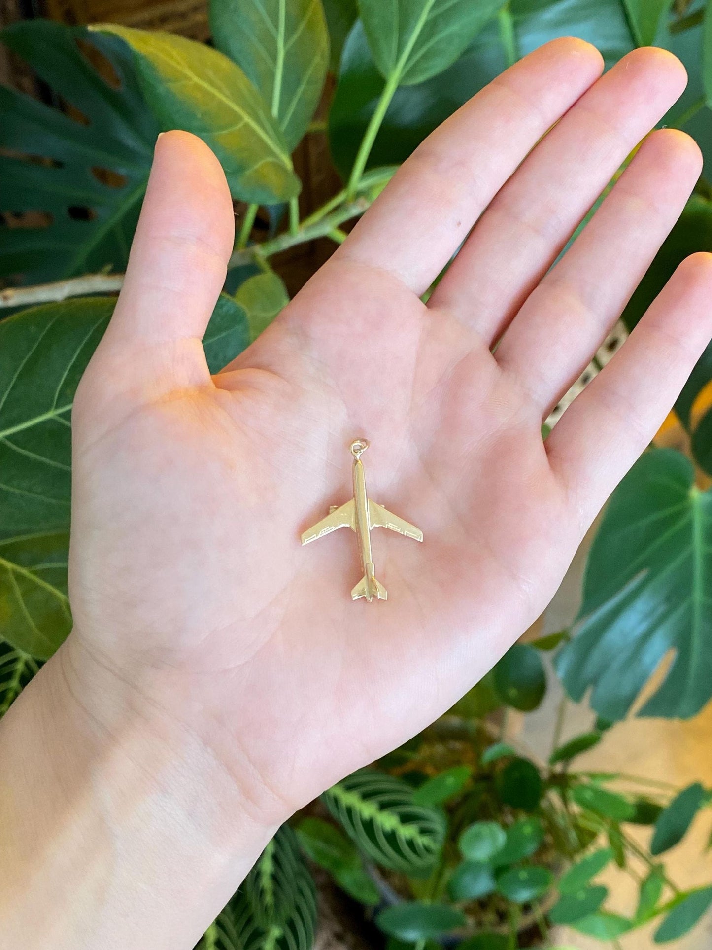 Vintage Solid 14k Yellow Gold Airplane Charm