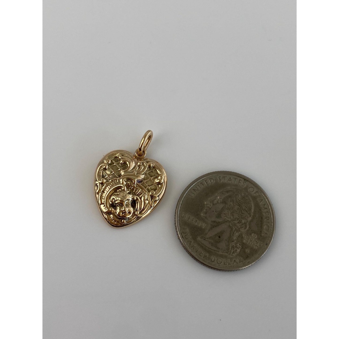 Vintage 10k Yellow Gold Pattern Cherub Heart Charm