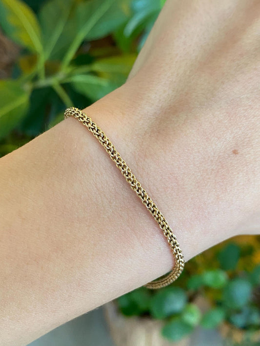 Vintage Solid 14k Yellow Gold Fancy Rounded Chain Bracelet - 7 inches