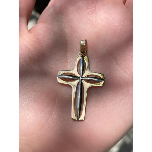 Vintage Solid 14k White & Yellow Gold Cross Charm