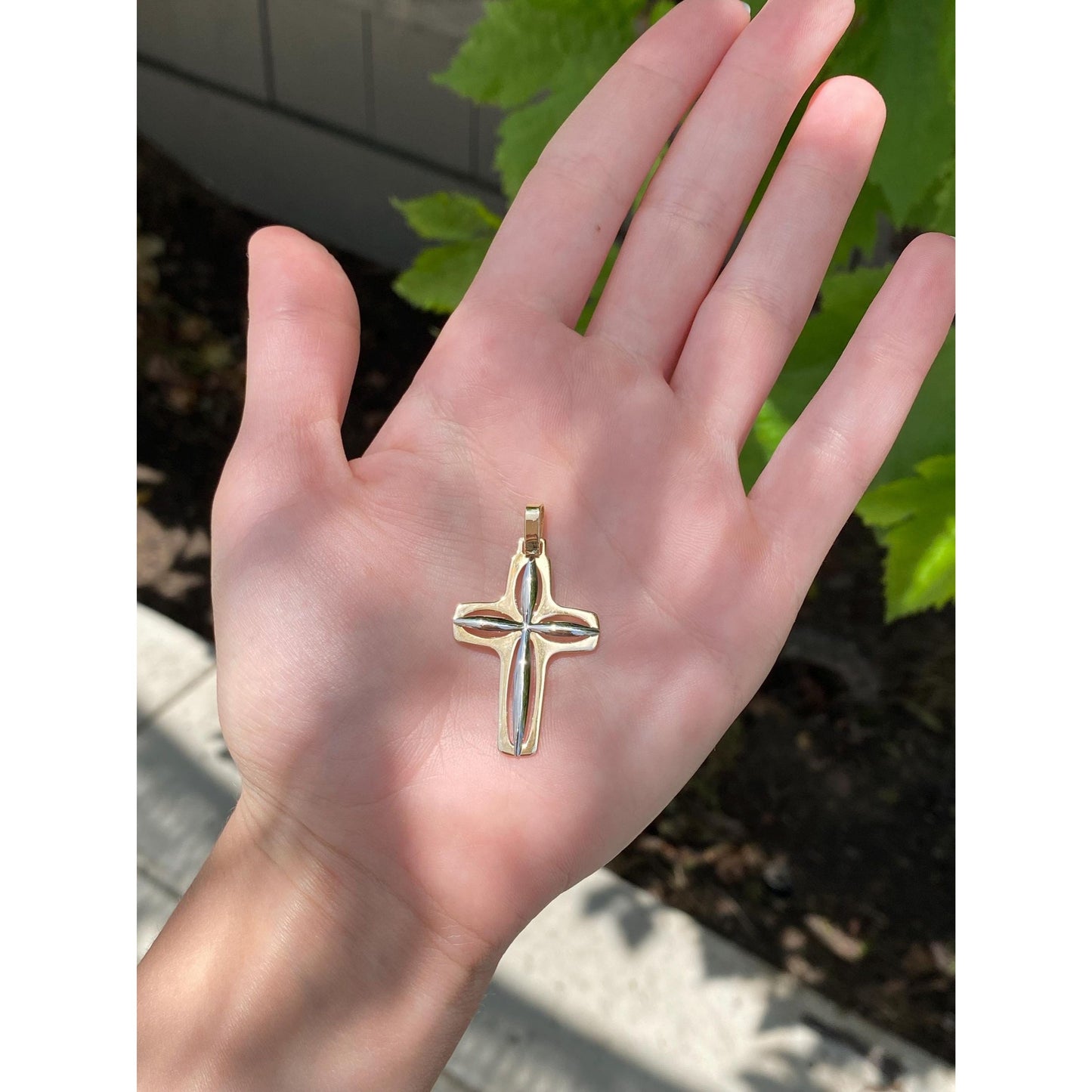 Vintage Solid 14k White & Yellow Gold Cross Charm