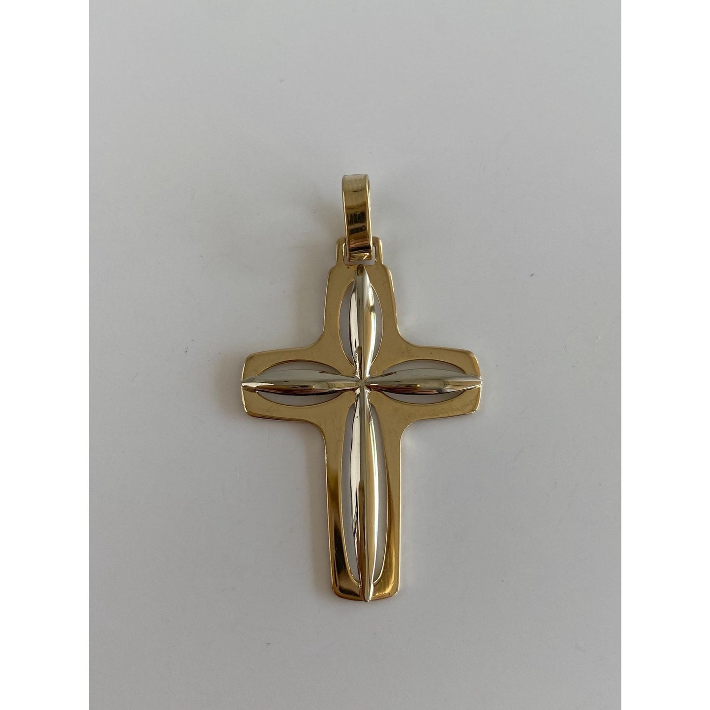 Vintage Solid 14k White & Yellow Gold Cross Charm
