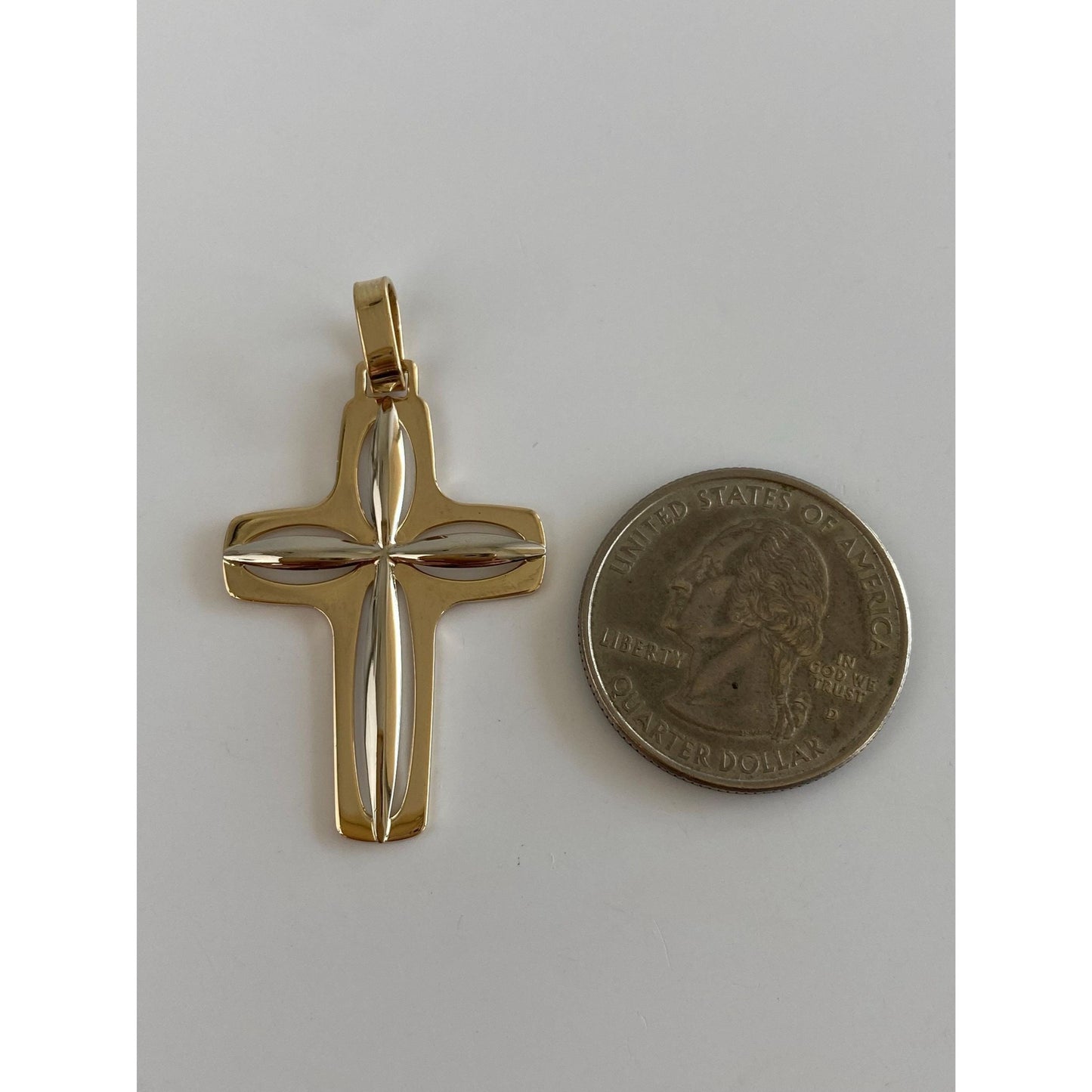 Vintage Solid 14k White & Yellow Gold Cross Charm