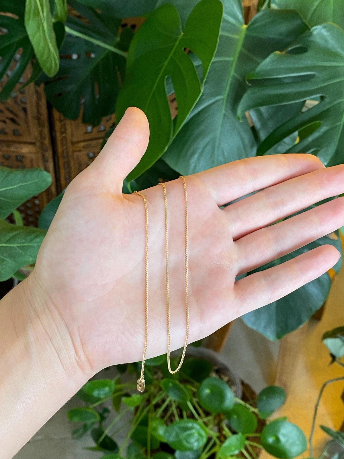Vintage Solid 14k Yellow Gold Dainty Curb Chain Necklace - 18.5 inches