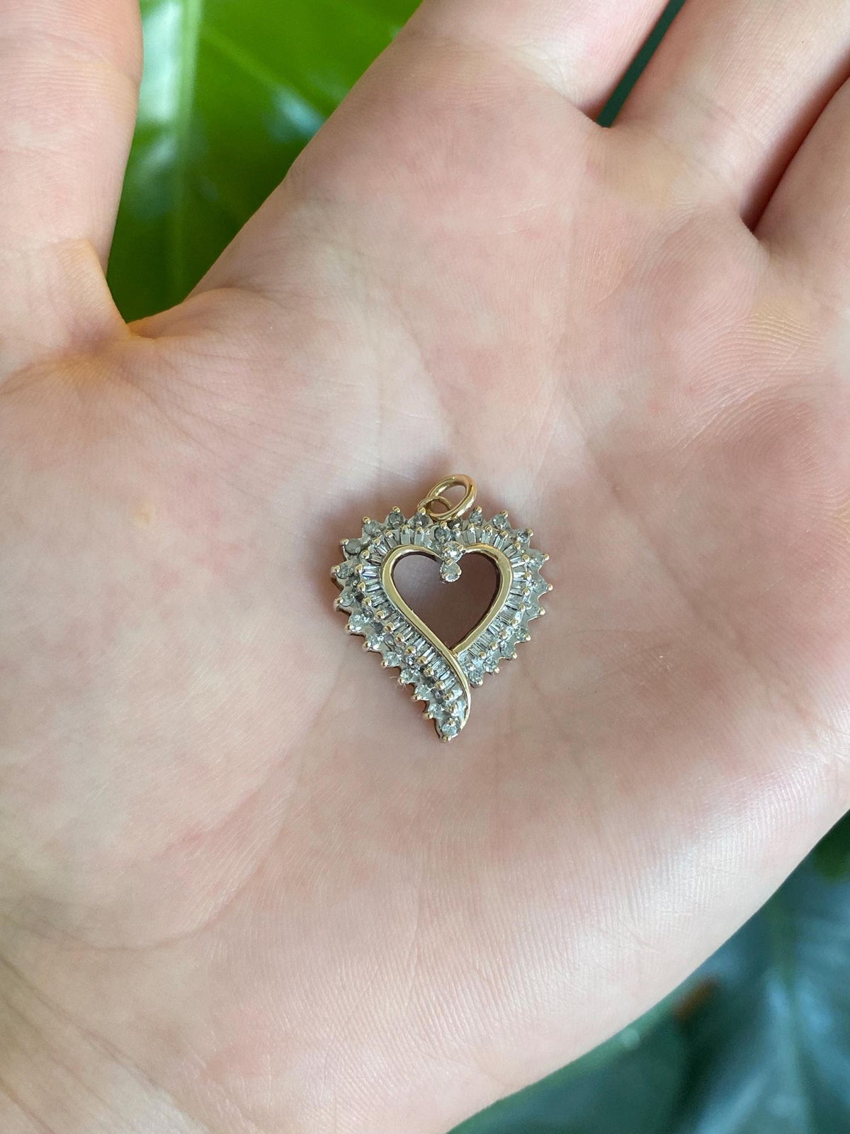 Vintage Solid 10k White & Yellow Gold Diamonds Heart Charm
