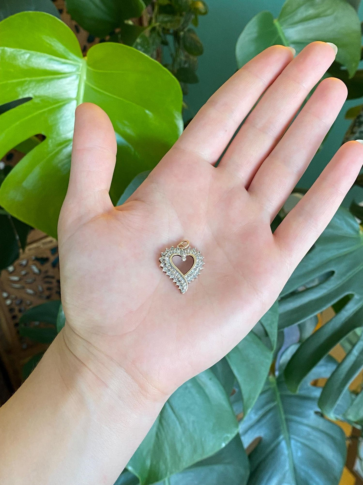 Vintage Solid 10k White & Yellow Gold Diamonds Heart Charm
